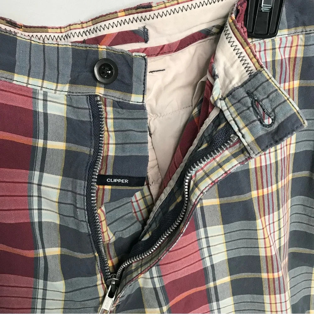 Nautica Clipper Men's 36 Relaxed Fit Flat Front Casual Shorts Blue White Plaid - Picture 3 of 12